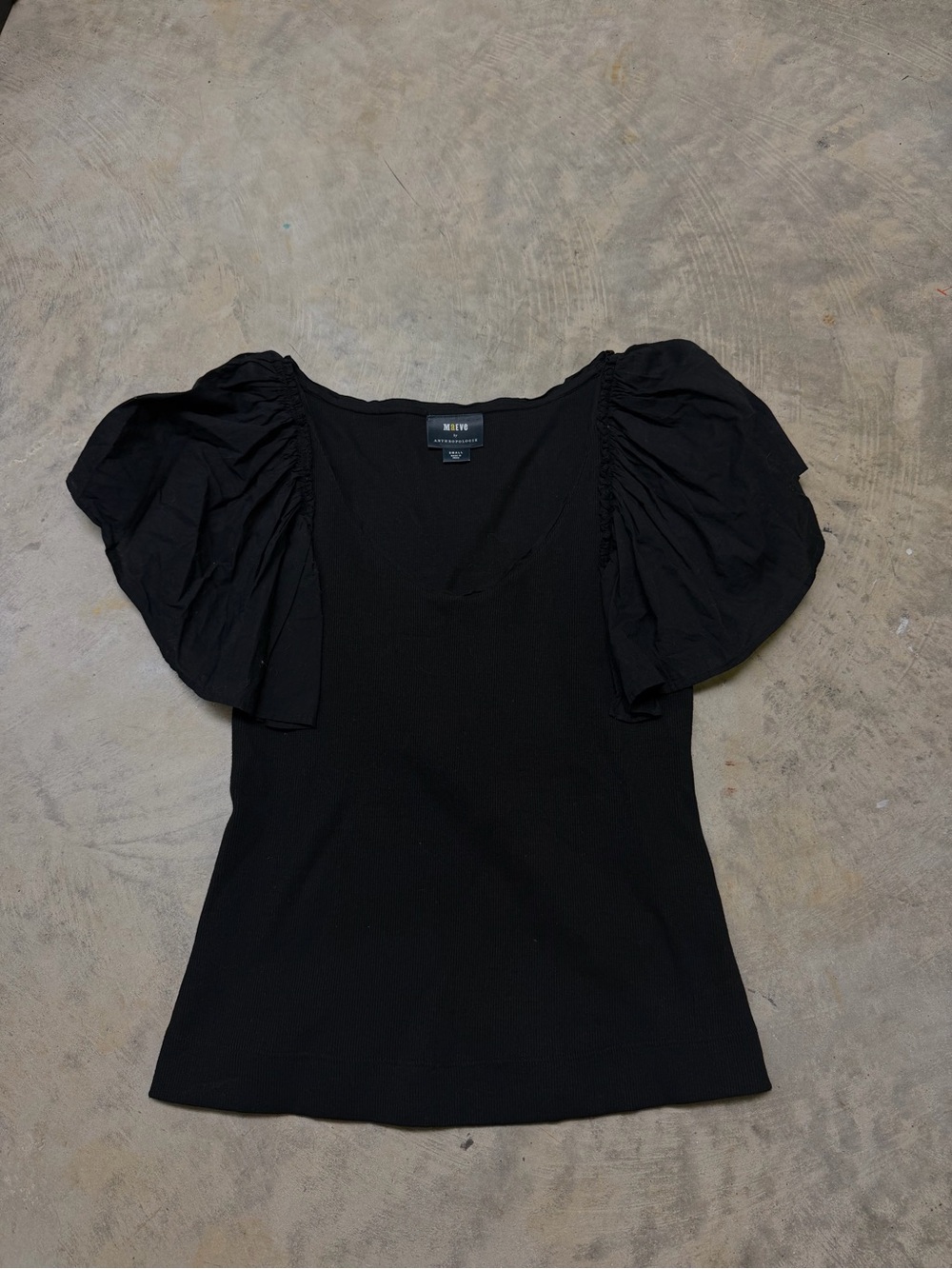 Maeve Black Puff Sleeve Scoop Neck Top